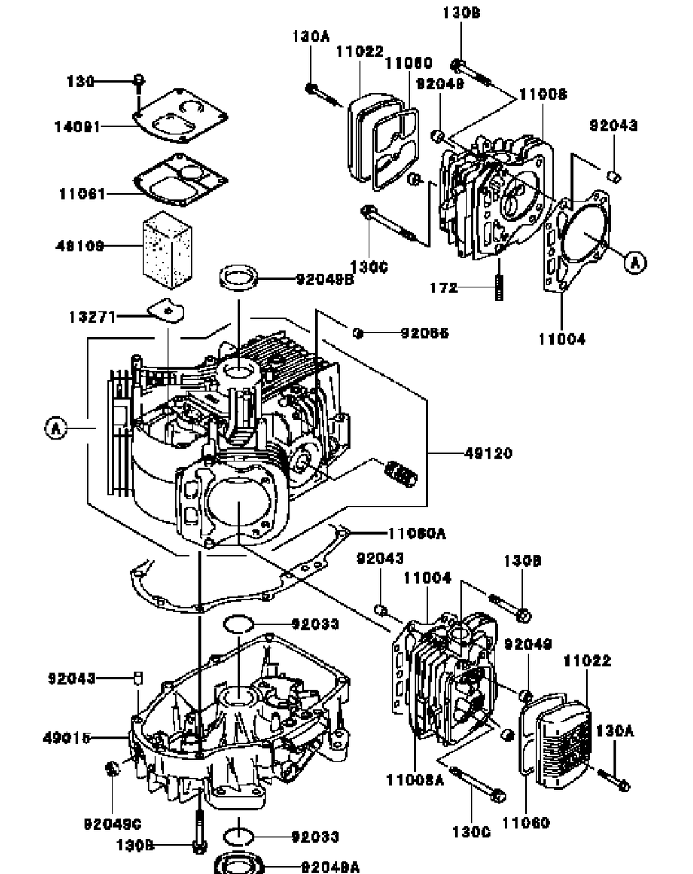 Kawasaki Fh541v-Cs25 Cylinder And Crankcase Diagram and Parts List for H1748 55AI4HPS050-WAM Cub Cadet Lawn Mower